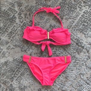 Xhilaration Pink and Gold Ruffle Polka Dot Bikini